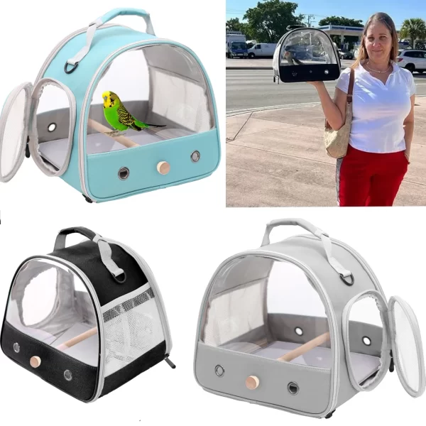 Portable Small Bird Parrot Parakeet, dobrável Pet Carrier, poleiro, bandeja de aço inoxidável, janela de acesso lateral - Image 5