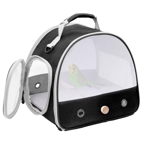 Portable Small Bird Parrot Parakeet, dobrável Pet Carrier, poleiro, bandeja de aço inoxidável, janela de acesso lateral